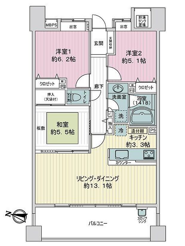 ライオンズ横濱アリーナヒル(3LDK) 7階の内観