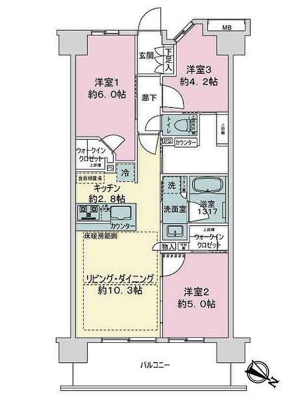 サンクレイドル聖蹟桜ヶ丘レジデンス(3LDK) 12階の内観