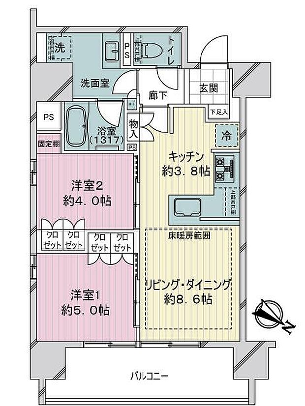 ライオンズ横濱関内レジデンス(2LDK) 2階の間取り図