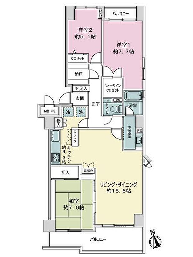 コスモ宮前平(3LDK) 2階の内観