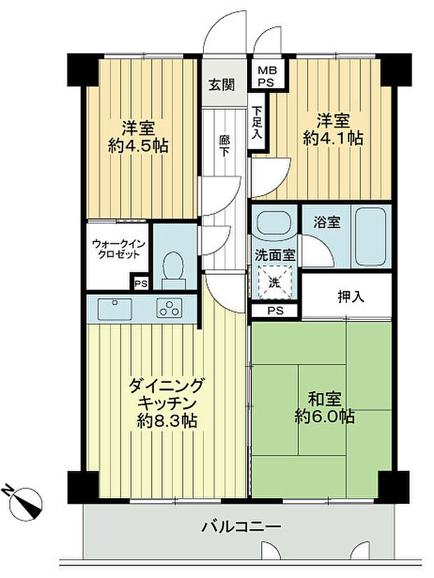 マイキャッスル宮崎台サウスコート(3DK) 2階の内観