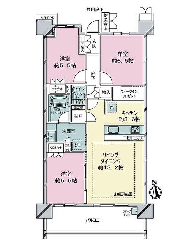 バンベール庄内通ザ・ガーデン(3LDK) 2階の間取り図