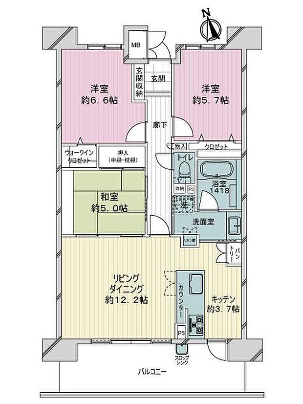グラン・コート西枇杷島(3LDK) 2階の間取り図