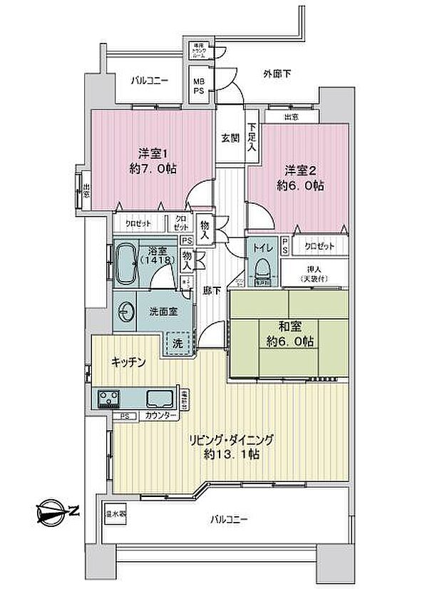 ライオンズマンション蟹江本町(3LDK) 3階の間取り図