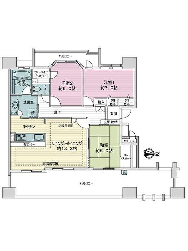 ライオンズマンション金山第3(3LDK) 2階の間取り図