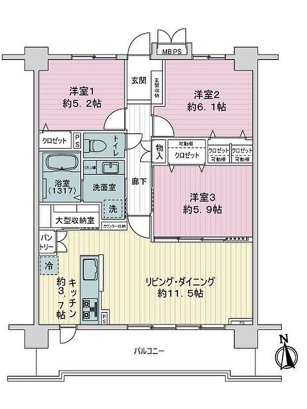 ライオンズマンション浄心(3LDK) 5階の内観