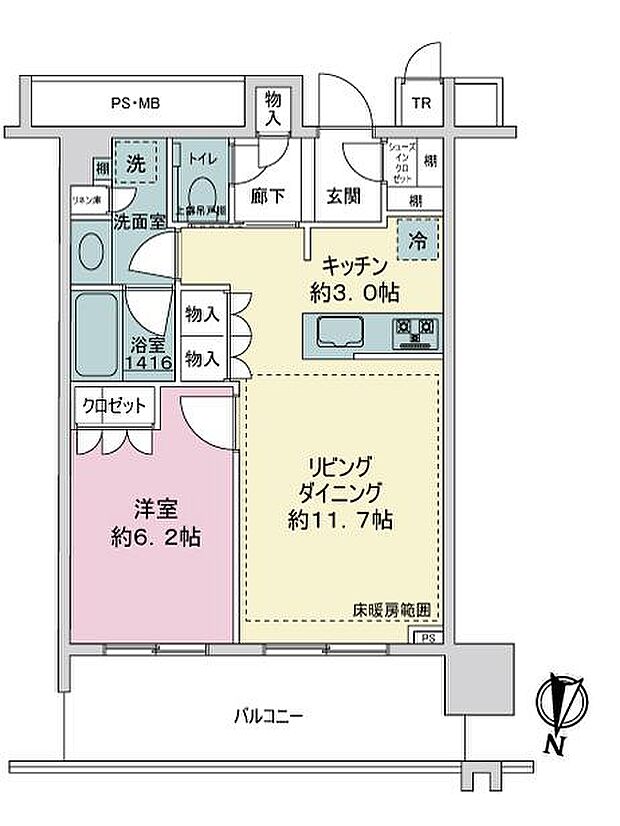 プラウドタワー名古屋錦(1LDK) 6階の間取り図