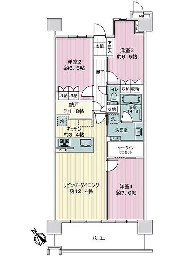 ライオンズ上小田井オアシスプレイス(3LDK) 4階の間取り図
