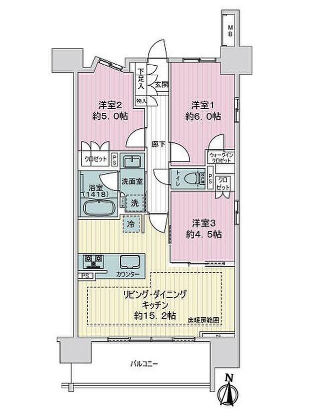 オープンレジデンシア名古屋菊井通(3LDK) 15階の間取り図