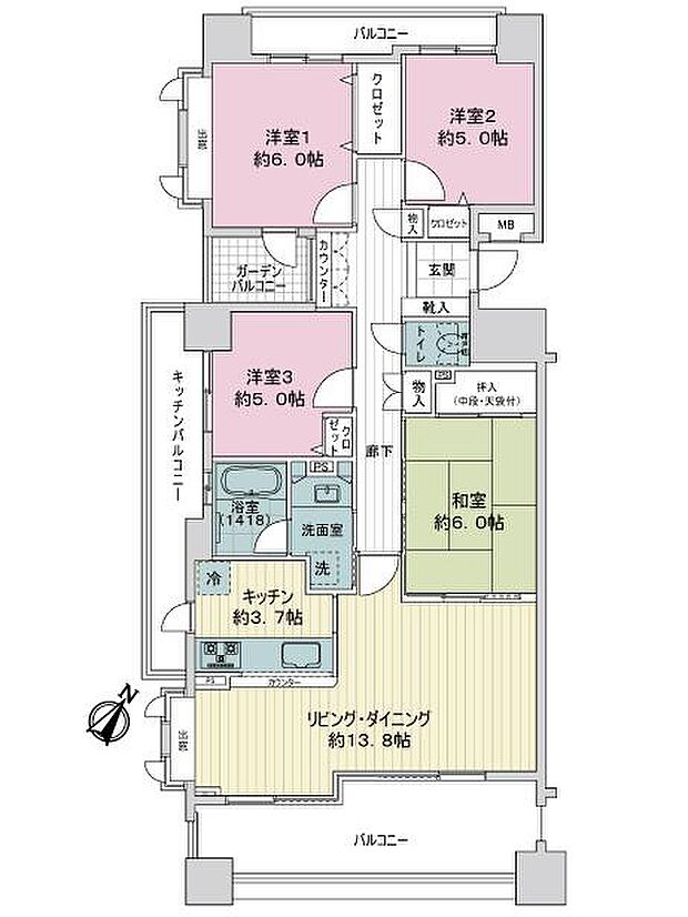 志賀本通シティハウス(4LDK) 2階の内観