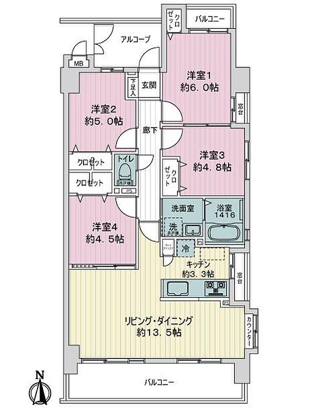 宝マンション亀島(4LDK) 4階の内観