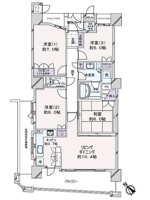 ライオンズタワー仙台大手町(4LDK) 12階の間取り図