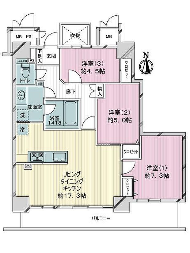 ライオンズタワー仙台長町(3LDK) 18階の間取り図