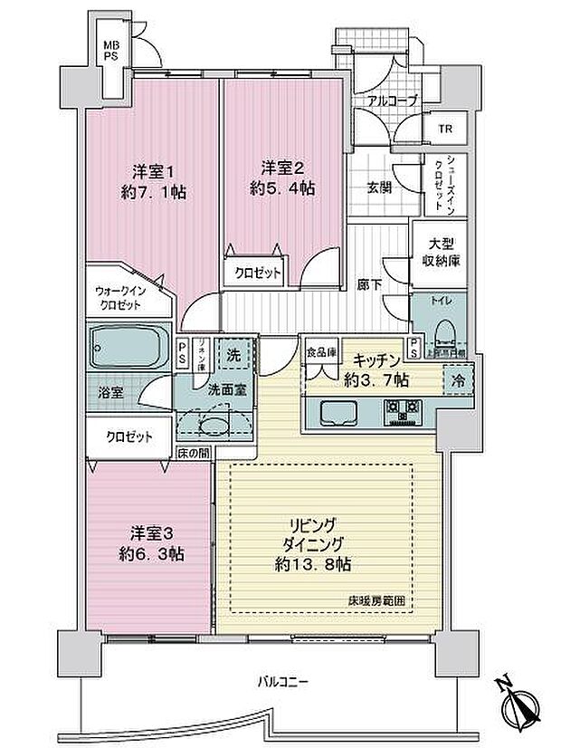 ライオンズタワー仙台広瀬(3LDK) 21階の間取り図