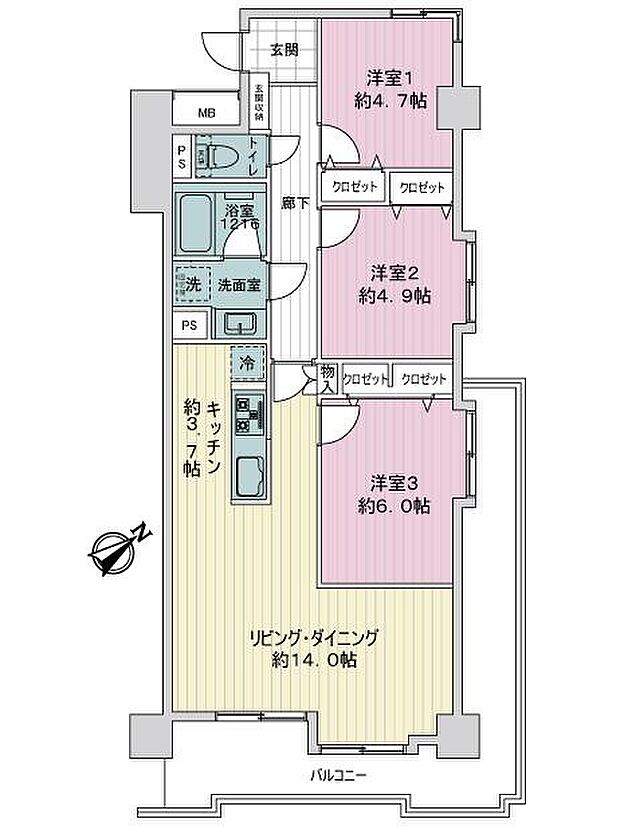 ライオンズステーションプラザ津々美(3LDK) 4階の間取り図