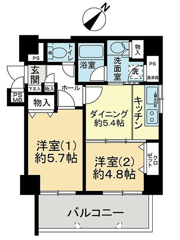 ライオンズマンション大和第5(2DK) 4階の間取り図