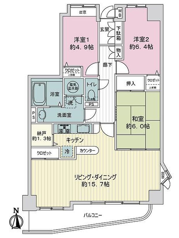 ネオハイツ八乙女プリオール(3LDK) 3階の間取り図