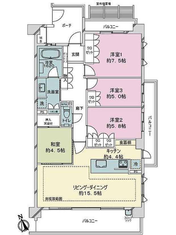 ザ・パークハウス八事八幡山(4LDK) 2階の内観