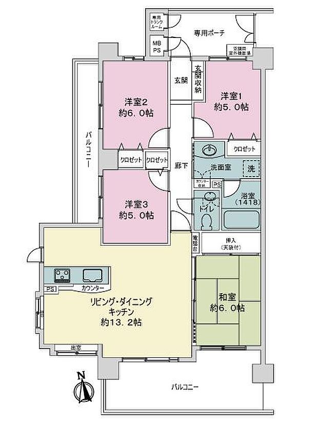 ライオンズマンション三好ケ丘(4LDK) 3階の内観