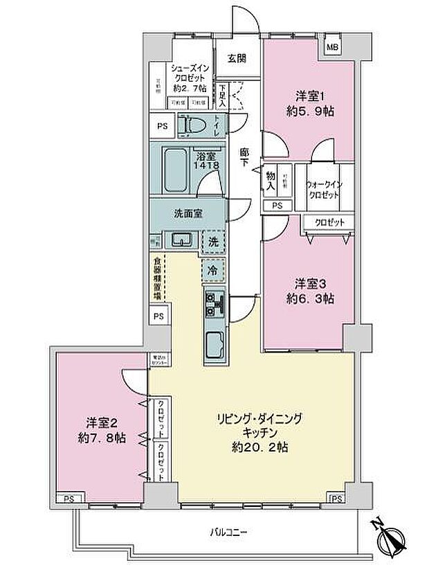 ライオンズマンション湘南藤沢(3LDK) 2階の内観