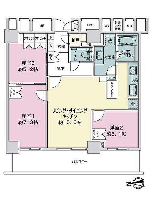 アーバンビュー宇品フェアコーストベイウイング(3LDK) 5階の内観