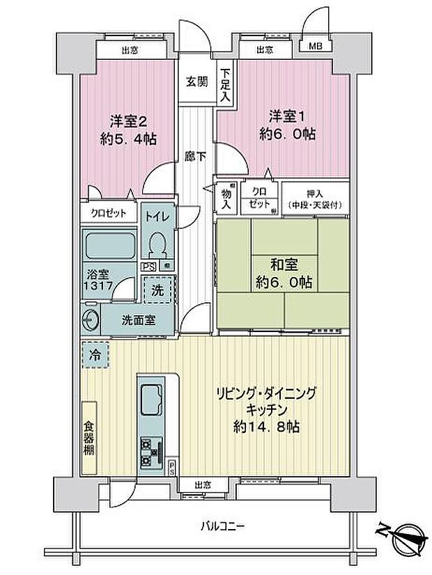 エバーライフネアシティ久留米壱番館(3LDK) 10階の間取り図