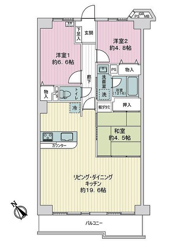 サンハイツ宝塚(3LDK) 2階の内観