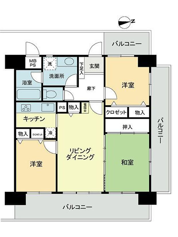ライオンズマンション東浦和第2(3LDK) 4階の間取り図
