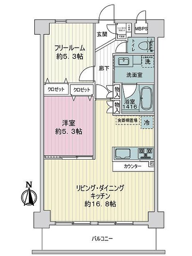 ライオンズマンション祇園(1SLDK) 7階の間取り図
