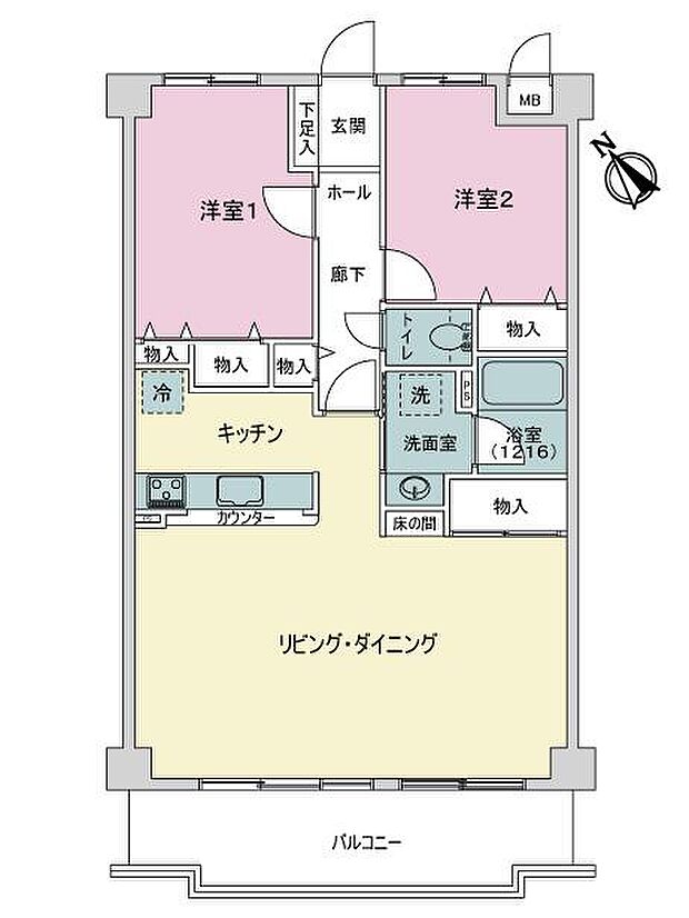 ライオンズマンション山科御陵(2LDK) 2階の間取り図