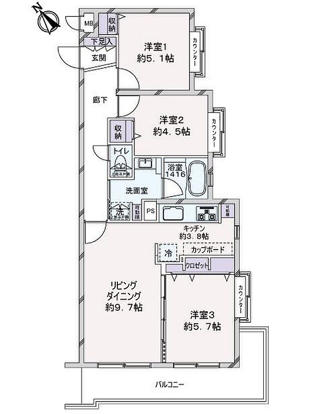 ライオンズマンション新川崎南第2(3LDK) 3階の間取り図