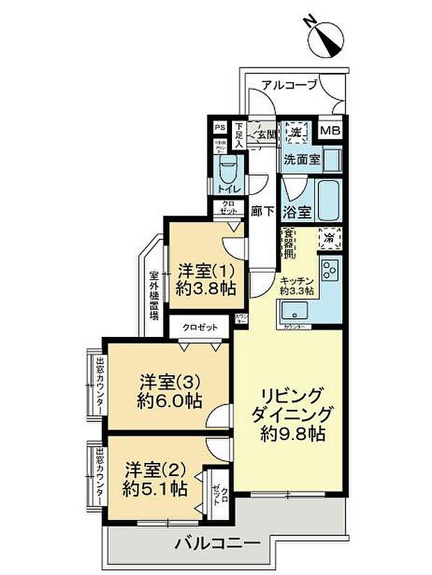 ライオンズマンション新川崎南第2(3LDK) 2階の間取り図