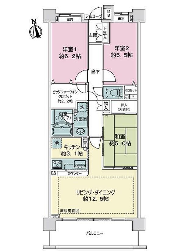 クレストグランディオ横浜(3LDK) 5階の間取り図