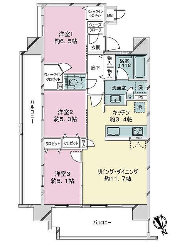 ブランシエラ那覇曙プレミスト(3LDK) 7階の間取り図