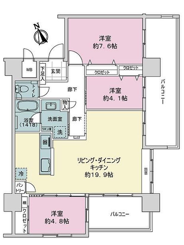 ミルコマンション浦添港川ビュー(3LDK) 12階の間取り図