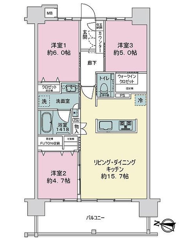 グランコスモ　ザ・リゾート沖縄豊崎(3LDK) 5階の間取り図