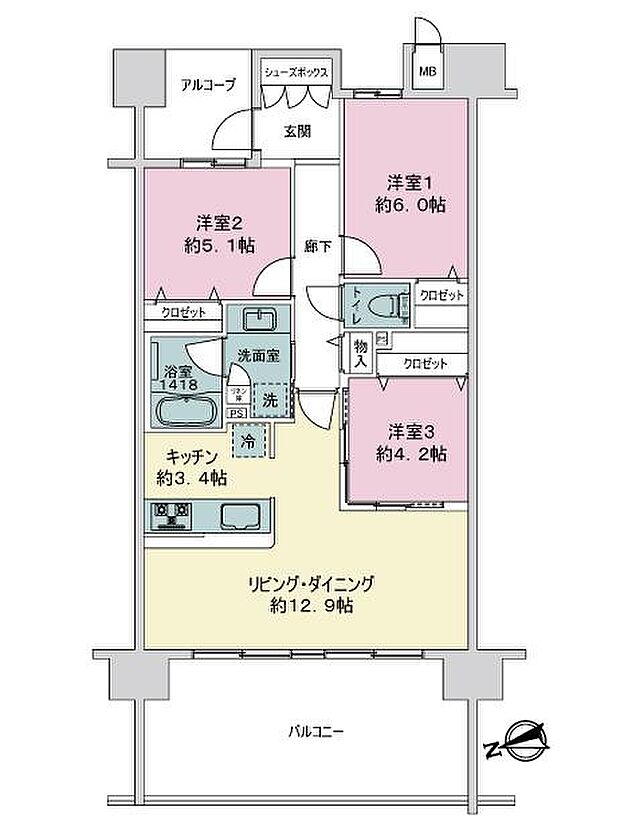 ジ・オーシャンテラス豊崎シーサイドテラス(3LDK) 11階の間取り図