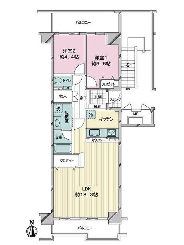 コープ野村新安城Ｅ棟(2LDK) 14階の間取り図