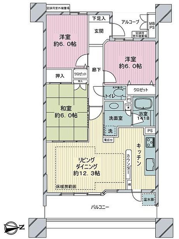 ライオンズマンション蟹江本町(3LDK) 3階の間取り図