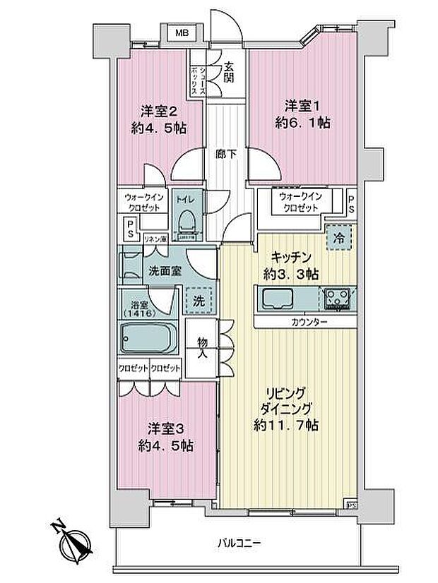 アンビシャス朝霞台(3LDK) 4階の間取り図