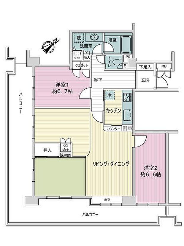 コスモ志木(2LDK) 3階の間取り図