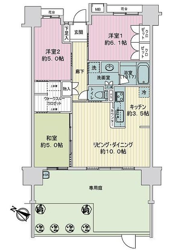 エコヴィレッジ鶴瀬(3LDK) 1階の間取り図