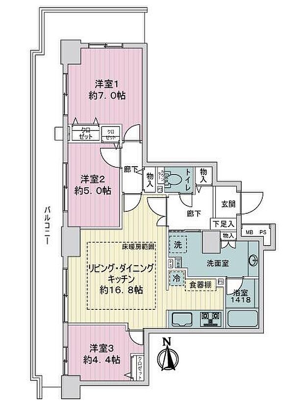 ライオンズタワー竹の塚ガーデン(3LDK) 19階の間取り図