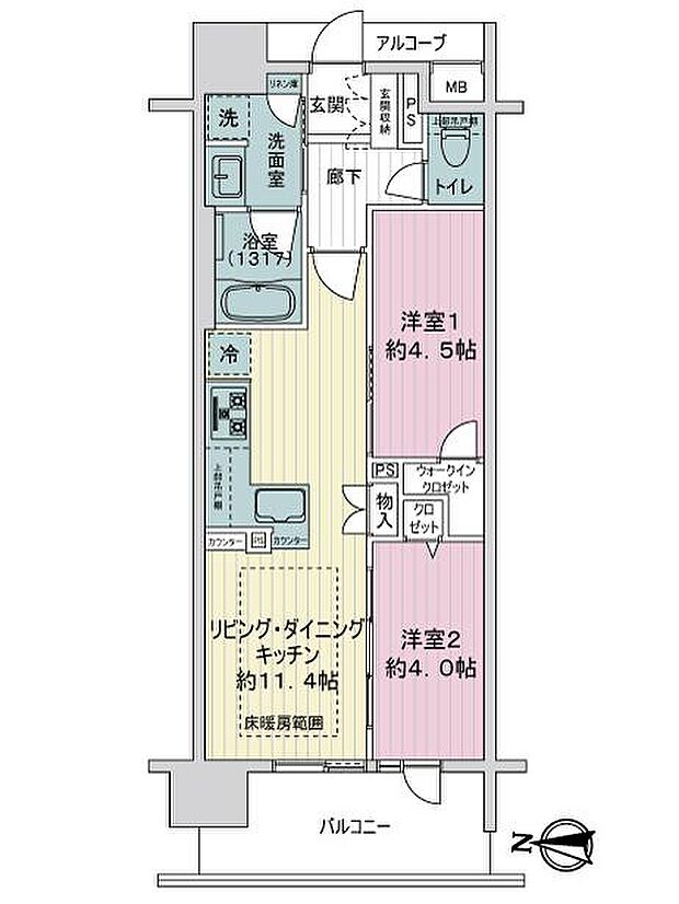 プレサンスロジェ岐阜ザ・レジデンス(2LDK) 8階の間取り図