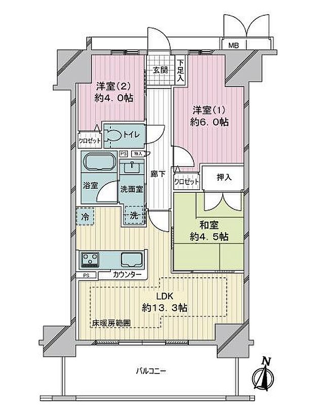 リベールＫＯＢＥ兵庫ジェネックス(3LDK) 13階の間取り図