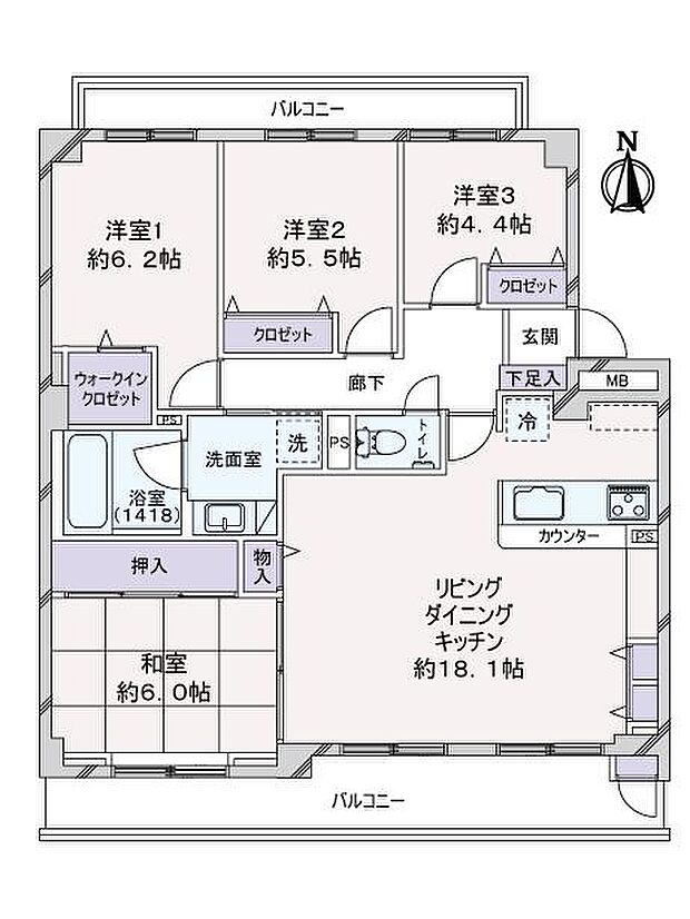ディオレ新神戸Ｇ棟(4LDK) 3階の内観