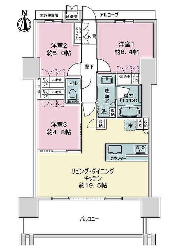 ワコーレ　ザ・神戸旧居留地レジデンスタワー(3LDK) 2階の内観
