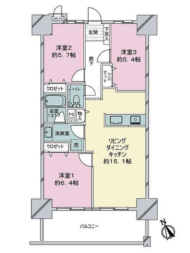 ミルコマンション真栄原スカイルーク(3LDK) 13階の内観