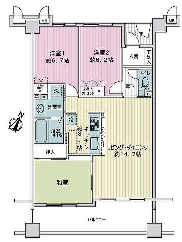 サーパス昭和町駅西(3LDK) 2階の内観