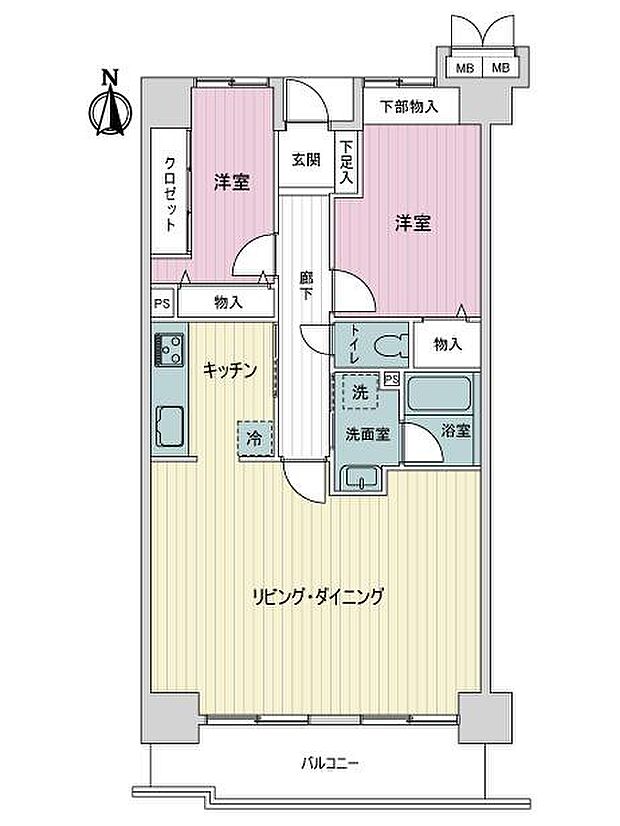 サーパス木太公園(2LDK) 4階の間取り図